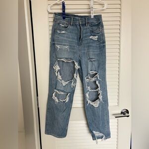 Distressed Light Blue Straight Leg Jeans